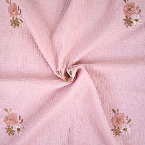 Muslin Fabric Embroidery Autumn Flowers