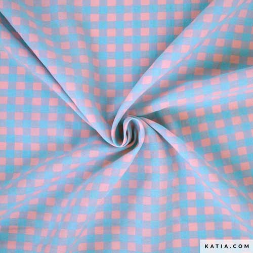 Gingham Fabric Sky and Pink