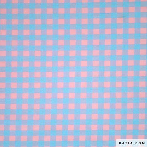 Gingham Fabric Sky and Pink